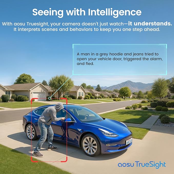 AOSU 4K Security Cameras Wireless Outdoor System, 2-Cam Kit with HomeCortex AI, Face Recognition & Behavior Detection, Dual Solar Power, Expandable Up to 16TB, No Monthly Fees for Home Surveillance