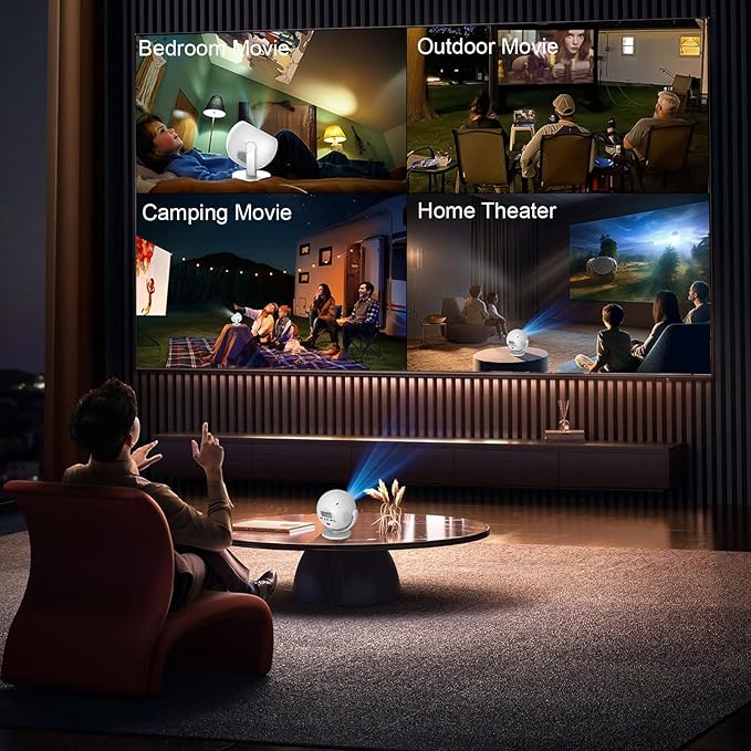 [Built-in Apps/Electric Focus/400 ANSI] 360 Mini Portable Projector, Wifi 6, Bluetooth, Smart Movie Projector for Bedroom, Support 4K Proyector Portátil, Auto Keystone, Compatible with TV Stick