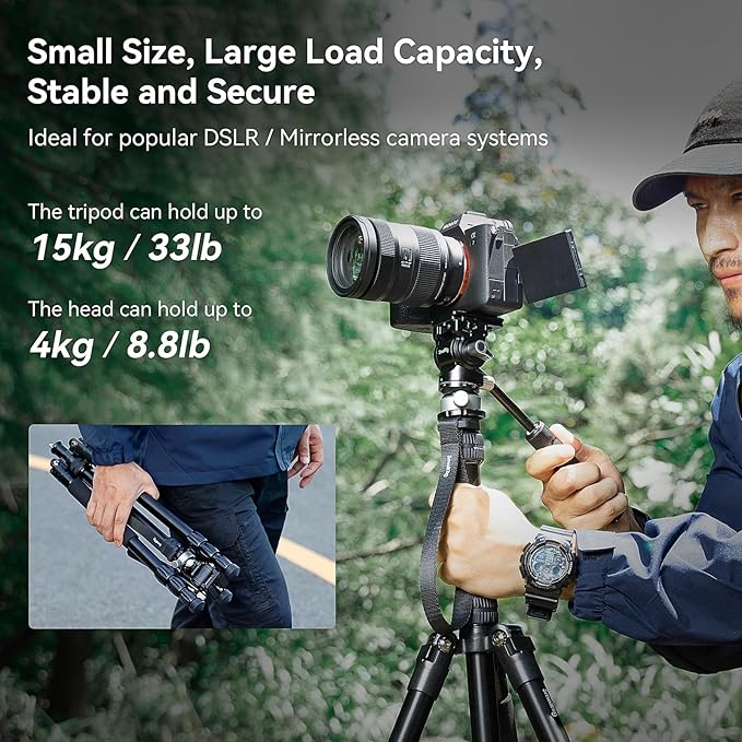 SmallRig CT190 Professional Video Tripod, 72" Camera Tripod with Leveling Base, Monopod Conversion, Video Tripod for Travel, Video and Vlogging, with Carry Bag, Load up to 8.8 lbs/4 kg - 4319