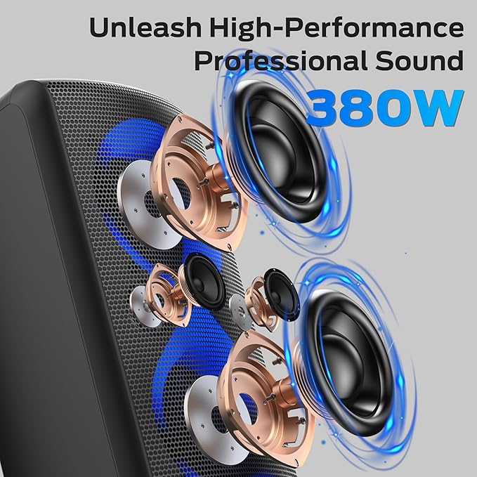Monster Cycle Plus Bluetooth Speaker, 380W High Power Portable Party Speaker with 7 Lighting Effects, 108dB Loud Stereo Sound, 24H Playtime, Speakers with Subwoofer for Outdoor, Party