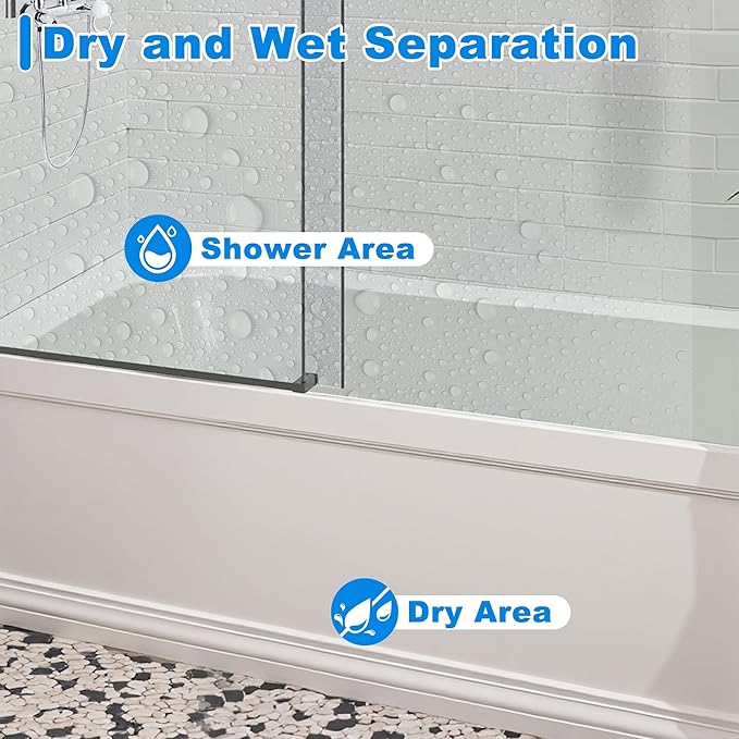 56-60" W x 66" H Tub Shower Door Bathroom Sliding Shower Door 5/16"(8mm) Thick Tempered Glass Shower Door with Double Stainless Steel Handles for Bathtub, Matte Black