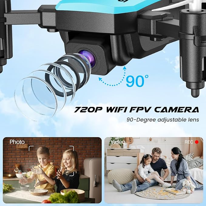 X300C Mini Drone with Camera 720P HD FPV, RC Quadcopter Foldable Drone With Altitude Hold, 3D Flip, Headless Mode, Gravity Control and 2 Batteries, Gifts for Kids, Adults, Beginner (Blue)