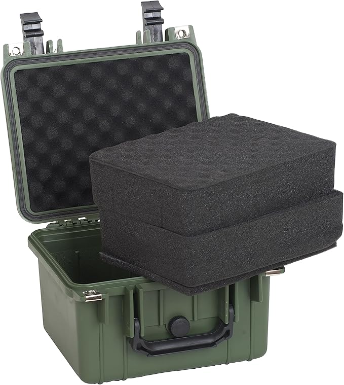 MEIJIA Portable All Weather IP67 Waterproof Camera Case,hard case with Customizable Fit Foam,Fit Use of Drones,Camera,Equipments,10.62 x9.68x6.87inches(Green)