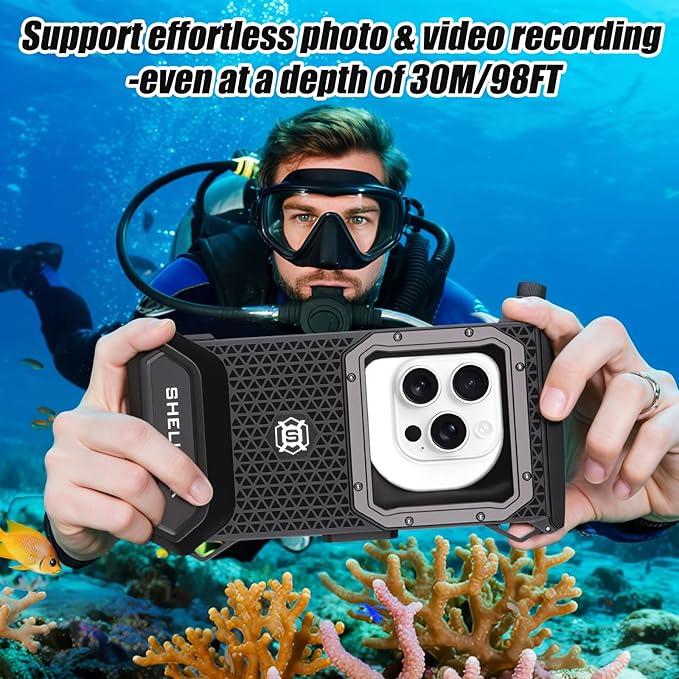 Waterproof Phone Case for Snorkeling & Diving (98ft/30m), Professional Waterproof Diving Case for Underwater Photo&Video, Universal Underwater Touchscreen Case Compatible with iPhone Black