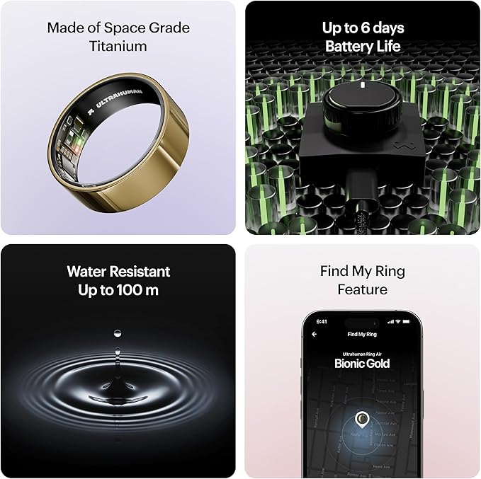 ULTRAHUMAN Ring AIR – Sleep and Fitness Tracker, Smart Ring for Men and Women, No app fee for Standard Features, Up to 6 Days Battery Life (Size 13)