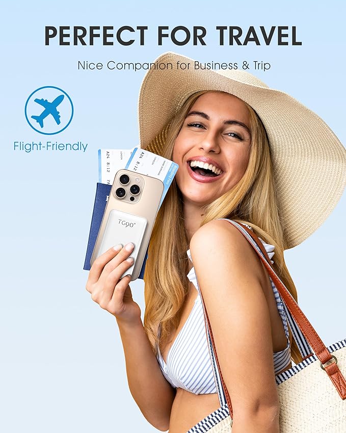 TG90° 2 Pack External Battery Pack 5000mAh Portable Charger, USB C Power Bank with Built-in Foldable AC Wall Plug and Cables, Mini Battery Charger Compatible with iPhone, Samsung, Google etc