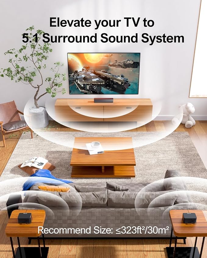 ULTIMEA 5.1 Virtual Surround Sound Bar, 320W Home Theater Surround System with Adjustable Speakers & Subwoofer, TV Speaker Soundbar, Sound Bar for Smart TV, Bluetooth 5.3, Easy Setup, Poseidon D50