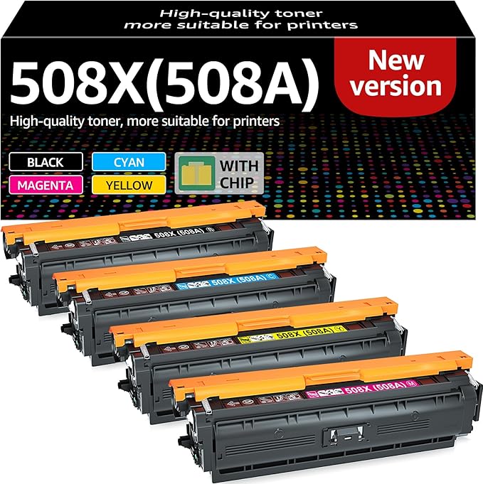 508A 508X Toner Cartridge Compatible with 508A 508X (CF360A-CF363A, with Chip) for Color Laserjet Enterprise M553 M553dn M553n M553x M552 M577 Series Printers