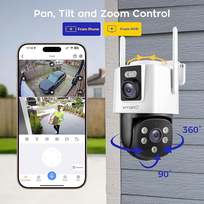 xmartO [Dual-CAM 180+° FOV] 6MP 2-in-1 WiFi Home Security Camera with AI Tracking, Pan Tilt Zoom, 5G Dual Band, Bluetooth Easy Setup (Standalone & Groupable CAM, 2-Pack)