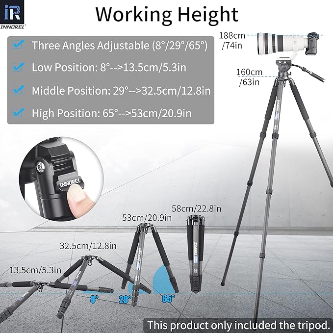 INNOREL NT364C Professional Carbon Fiber Tripod - Heavy Duty Camera Stand, 55lb/25kg Max Load, 75mm Bowl Adapter (Max Tube 36mm)