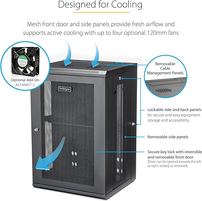 StarTech.com 4-Post 18U Wall Mount Network Cabinet w/ 1U Shelf, 19" Wall-Mounted Server Rack Kit for IT / Data Computer Equipment, Ships Fully Assembled