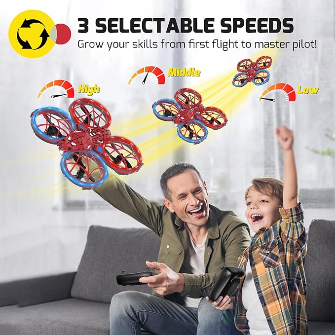 Spider Mini Drone for Kids with 3 Lighting Effects 2 Batteries, RC Helicopter with Altitude Hold, 360° Flips, Headless Mode, 3 Speed, Birthday Gifts Toys for Beginners 8-12 Boys Girls