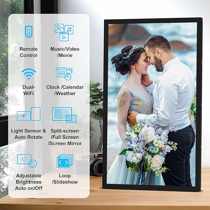 Smart Digital Picture Frame Large Digital Photo Frame - 21.5 inch App Frames 1920x1080 IPS Screen, 32GB, Remote Control, Synchronize Smartphone Screen, Send Photos Via APP Email, Free Cloud Storage