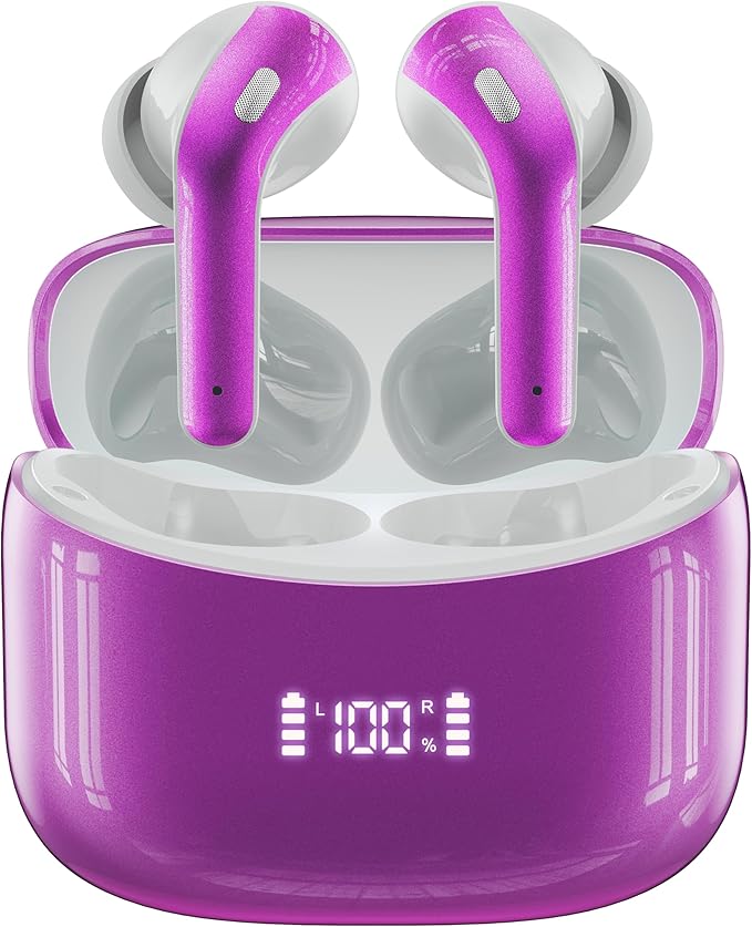 Wireless Earbuds Bluetooth 5.4 60H Playtime in-Ear Headphones with Mic & LED Display, IPX7 Waterproof Earphones for Sports, Workouts & Running