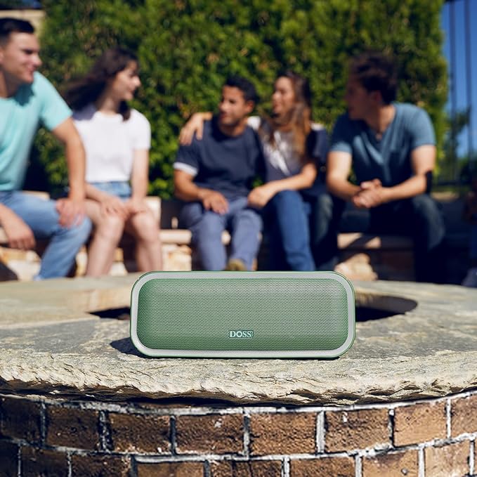 DOSS SoundBox Pro+ Bluetooth Speaker with 24W Impressive Sound, Booming Bass, IPX6 Waterproof, 15Hrs Playtime, Wireless Stereo Pairing, Mixed Colors Lights, 66 FT- Green