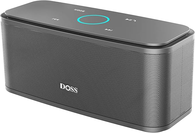 DOSS SoundBox Touch Wireless Bluetooth Speaker with 12W HD Sound and Bass, IPX5 Water-Resistant, 20H Playtime, Handsfree, Portable for Office, Home, Outdoor, Travel- Grey