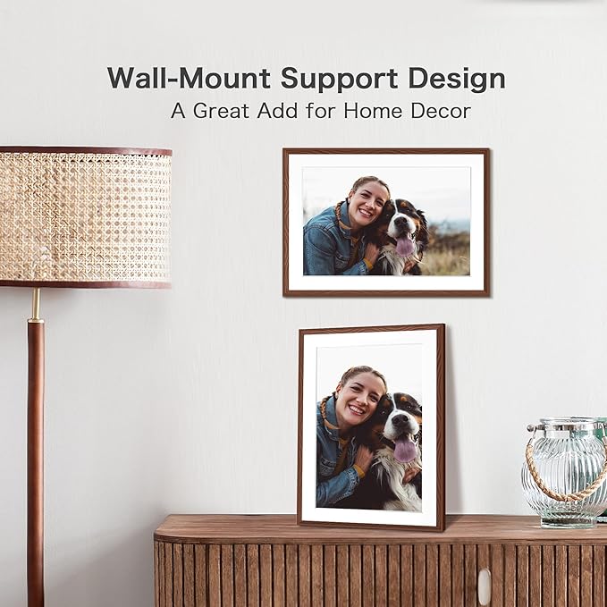 Digital Picture Frame, 10.1'' Frameo Digital Frame Wifi, 1280*800 HD Touch Screen, 32GB Memory, Wall Mountable Digital Photo Frame, Auto-Rotate, Share Instantly, Wedding, Birthday Gifts for Mom, Brown