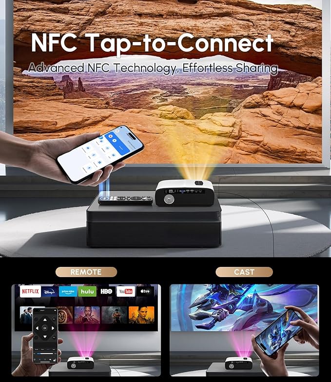 Ultra HD 4K Karaoke Projector & 2 Mics, HDR10+ 1500 ANSI Daytime Home Theater Projector, Autofocus, WiFi Bluetooth, 38W DSP Speaker, 300″Display, NFC Screencast HDMI USB LAN Outdoor Movie Night