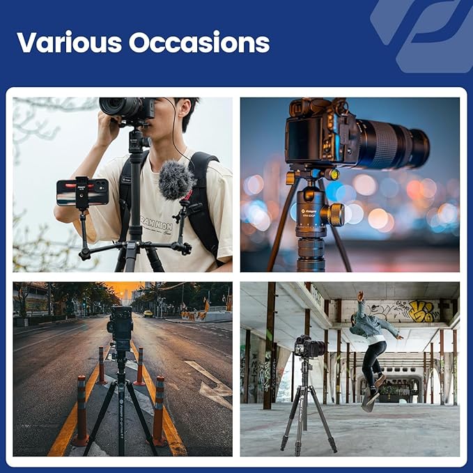 Fotopro 73" Carbon Fiber Tripod for Camera Compact Travel Tripod with Ball Head Detachable Monopod with Quick Release Plate and Camera Bag Load up to 22lbs/10KG X-Go Plus E2 Black