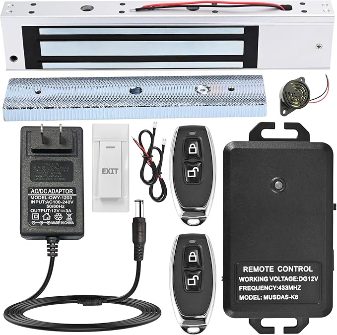 Access Control System with Remote Control – 600lbs Magnetic Door Lock Kit, 12V Fail Safe NC Mode, Secure & Easy DIY Installation for Smart Home Entry (K8-600LBS Remote Control Lock Kit)