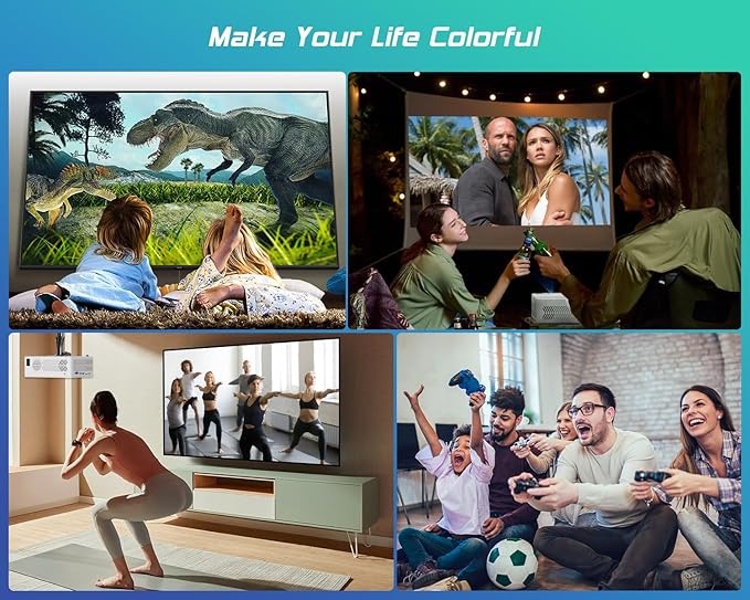 TMY Projector with WiFi and Bluetooth【100" screen included】Native 1080P Outdoor Projector, 4K Supported Portable Projector, Compatible with iOS/Android/PC/TV Stick/HDMI/USB, Indoor Outdoor Use