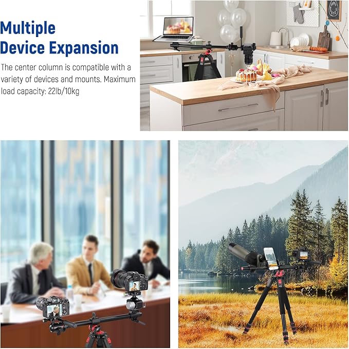 NEEWER 73.6" Horizontal Tripod with Multi Angle Center Column, Ball Head & Central Axis Platform, Heavy Duty Aluminum Camera Tripod Monopod 360° Pan 180° Tilt for Overhead/Macro Shots, Max Load 22lb