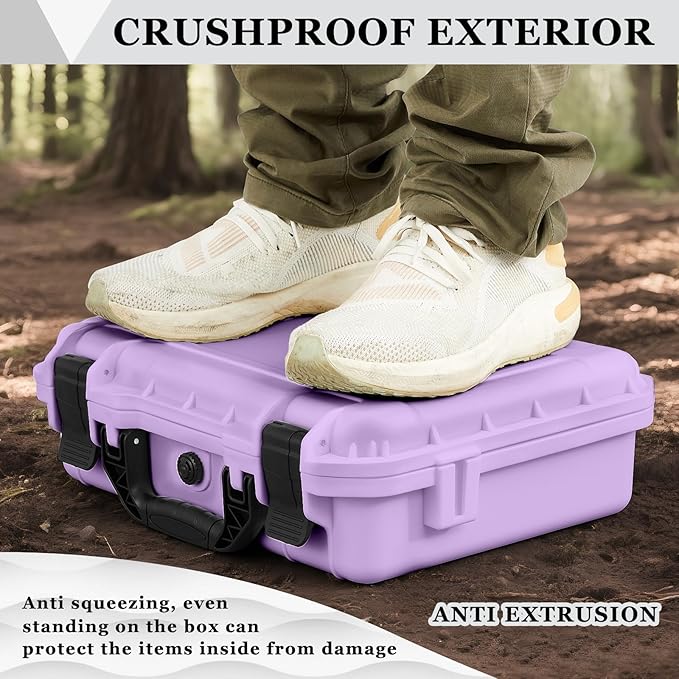 14.3 x 11.4 x 4.5 Inch Waterproof Hard Case with DIY Customizable Foam Insert Portable Protective Case with Knife for Camera Drones Equipments Tools Test Instruments (Purple)