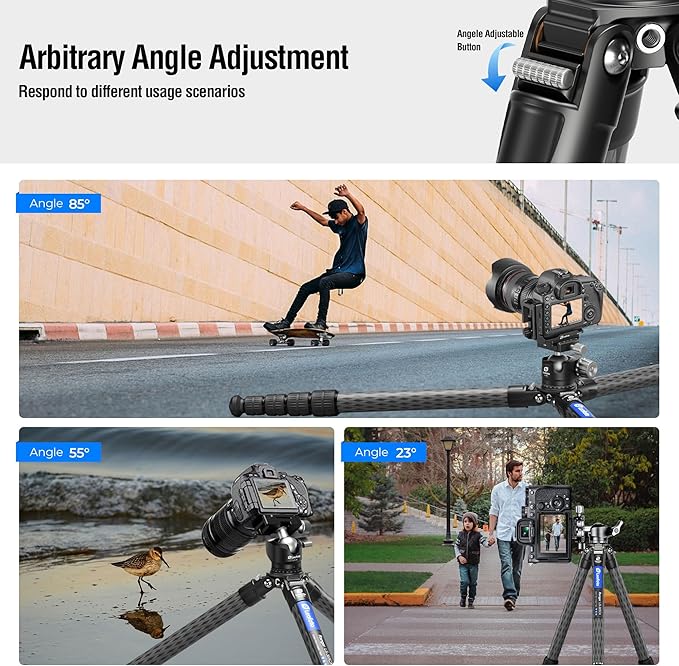 LEOFOTO LS-365CX Professional Camera Tripod, 3/8" Mounting, Folded 3", Length 60”, 5 Section, Compact Carbon Fiber 1.77kg Lightweight Tripod Stand for DSLR Video Camcorder, Max Load 44lbs/20kg