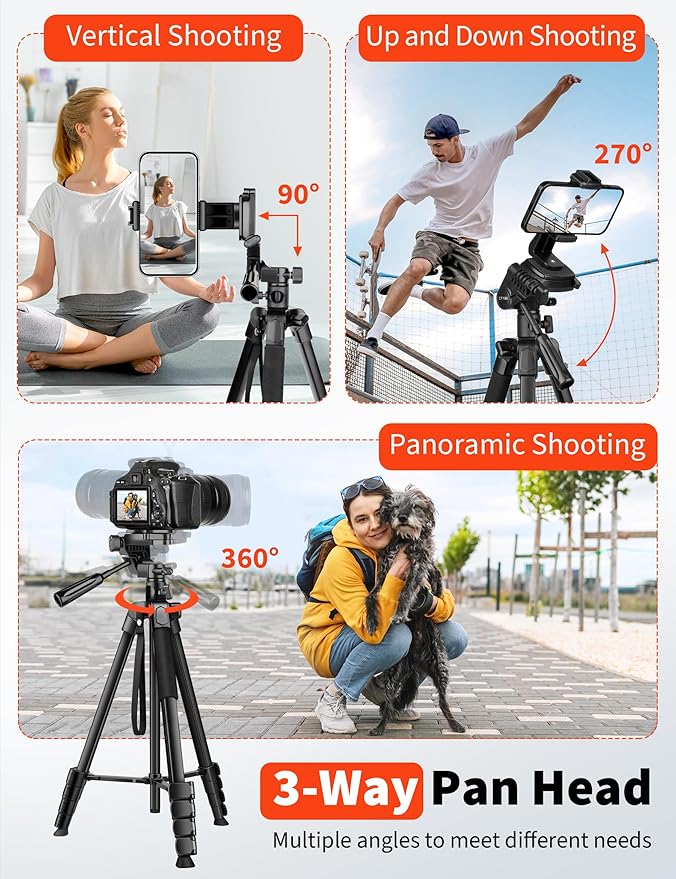 75" Phone Tripod Stand, Overhead Tripod for iPhone with Remote, Portable Horizontal Mount for Video, Live Streaming & Vlogging, Compatible with iPhone Camera