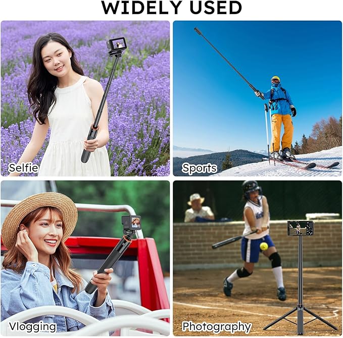 VRIG 54" Extendable Camera Tripod for Insta360 X5 X4 X3 X2, Action Camera Selfie Stick Tripods with 1/4" Screw, GoPro Tripod Stand for GoPro Hero 13 12/DJI Osmo Action 5Pro/Insta360 Ace Pro