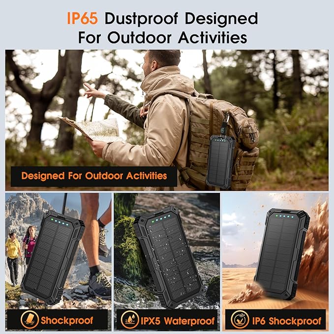 Solar Charger 49800mAh Power Bank - Wireless Portable Phone Charger with 4 Built-in Cable,22.5W Fast Charging Battery Pack USB C in/Output for All Cell Phone iPhone,Galaxy,Android,Etc(Black)