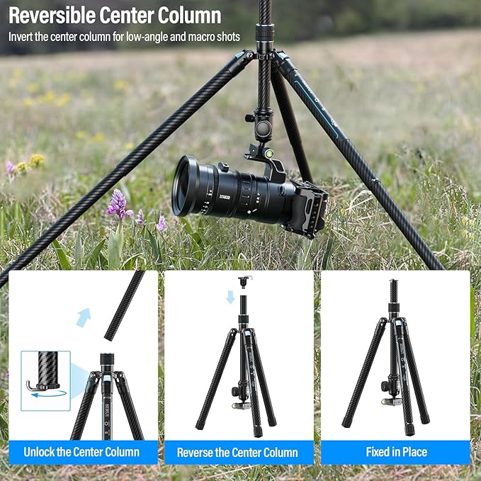 SIRUI 60" Carbon Fiber Tripod for Camera with 360° Panoramic Ball Head, Arca QR Plate, Compact Lightweight 2.1lbs Travel Tripod for DSLR Video Camcorder, Max Load 10kg, Traveler X-III