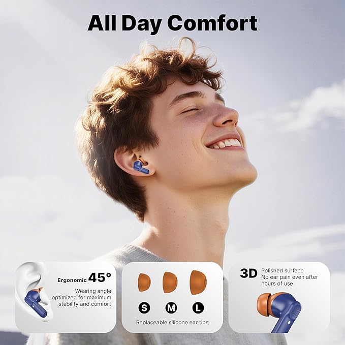 Wireless Earbuds Bluetooth 5.3 Headphones, Lightweight in-Ear Design with Deep Bass, 48HPlaytime, Touch Control, IPX5 Waterproof Earphones for Sports Workout (Dark Blue)