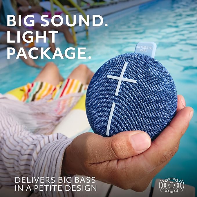 Ultimate Ears MINIROLL Ultra-Portable Waterproof Bluetooth Speaker, Big Bass, IP67 Dustproof, 131 ft Range - Gentle Blue