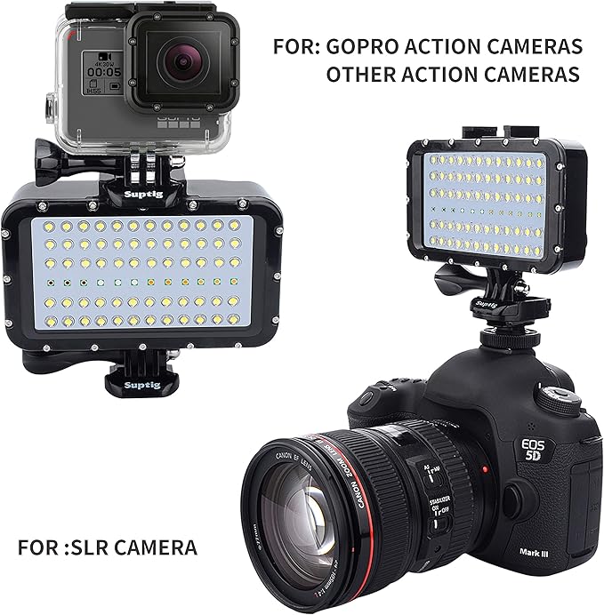 Suptig Video Lighting Dive Light Underwater Lights 72 Led Lights Compatible for Gopro Canon Nikon Pentax Panasonic Sony Samsung SLR Cameras 5 Kinds of Illuminating Colors Waterproof 147ft(45m) Black