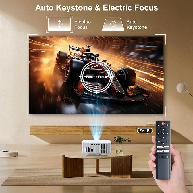 [Netflix Licensed] Smart Projector with Built-in Apps, Wifi Bluetooth, 1080P Native 4K Mini Projector, 400 ANSI Lumen, Auto Keystone/Electric Focus, Android 13 NTV, Outdoor Movie Projector, by Salange