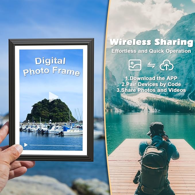 10.1-inch Digital Picture Frame Wi-Fi Digital Photo Frame - Digital Photo Album, 1280 * 800 IPS Touch Screen, 32GB, Auto-Rotate, Wall Mounted, Share Photo Video Via App Email, Warm Gifts for Family