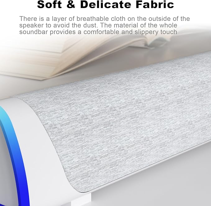 SOULION R30 Computer Speakers, USB Powered 3.5mm AUX Small PC Speakers, Colorful LED Lights with Switch Button, Surround Sound Portable Computer Sound Bar Speaker for Desktop Laptop White