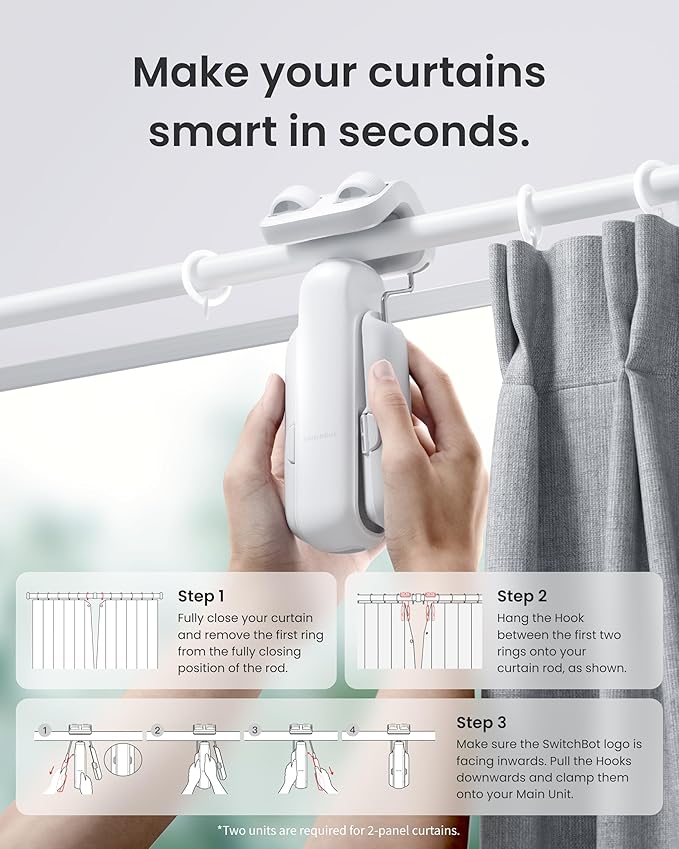 2025 Automatic Curtain Opener 3 Rod, Bluetooth Remote Control Smart Curtain, WiFi & App Control, Add Hub to Compatible with Alexa, Google Home, HomeKit (2025 Curtain Opener*2)