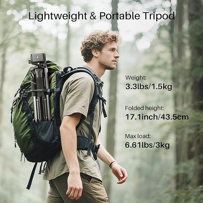 74'' Camera Tripod, Fotopro Lightweight Aluminum Travel Tripod for DSLR Camera and Phone with Detachable 3-Way Pan-Tilt Head Carry Bag and Mount Phone Stand for Video Recording Live Streaming