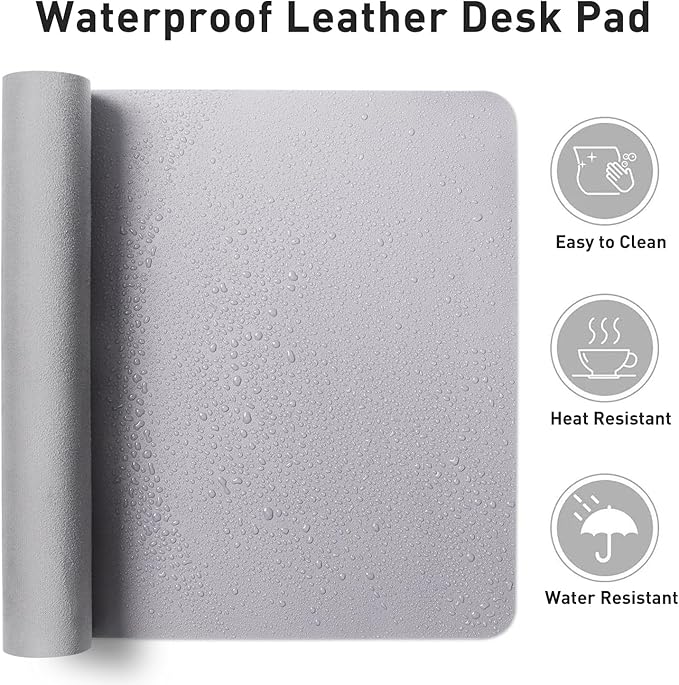 Aothia Large PU Leather Desk Pad Protector – Non-Slip Mouse Pad & Writing Mat for Office/Home, Waterproof, Easy to Clean (Smoky Lavender, 48" x 17")