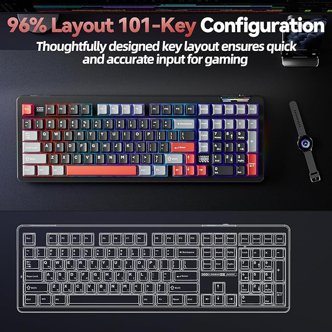 LINGBAO K98 Wireless Mechanical Gaming Keyboard, Tri-Mode BT5.0/2.4GHz/USB-C, Gasket Custom Hot-Swappable Linear Switches Creamy Keyboard with Number Pad, RGB Backlit Gaming Keyboard for PC Laptop