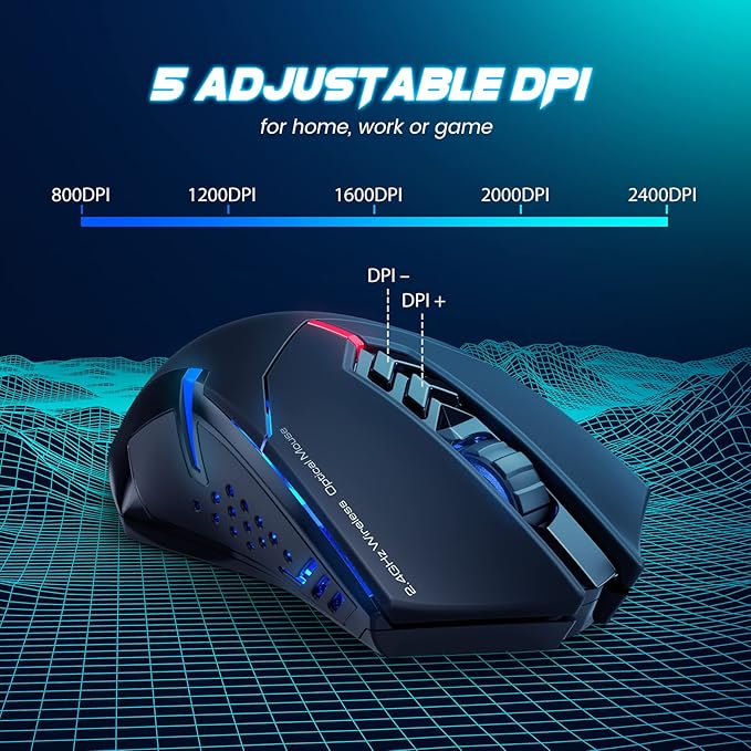 T-DAGGER Wireless Gaming Mouse- USB Cordless PC Accessories Computer Mice with LED Backlit, Ergonomic Gamer Laptop Mouse with 7 Silent Buttons, 5 Adjustable DPI Plug & Play for PC