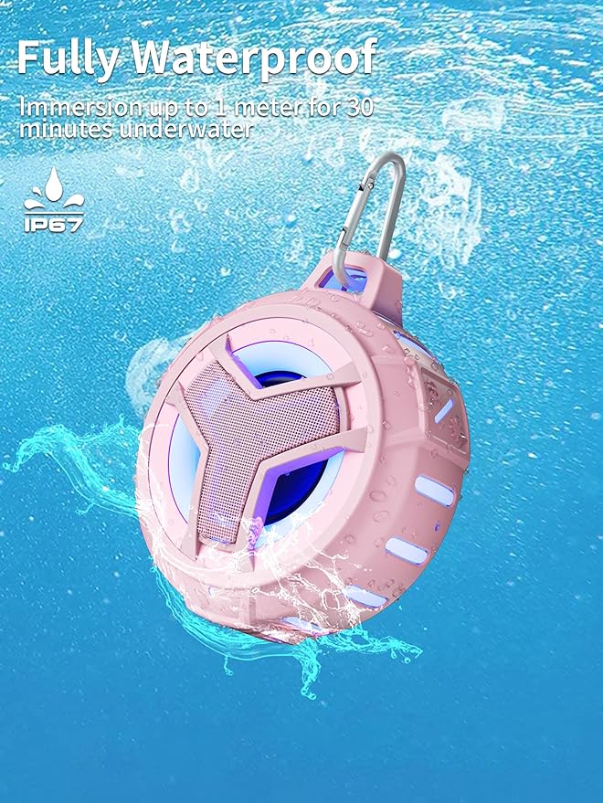 EBODA Bluetooth Shower Speaker, IP67 Waterproof Portable Wireless Small Speakers, Floating, 24H Playtime for Home, Beach, Pool, Kayak, Hiking, Boat Accessories, Gifts for Women, Girls - Pink