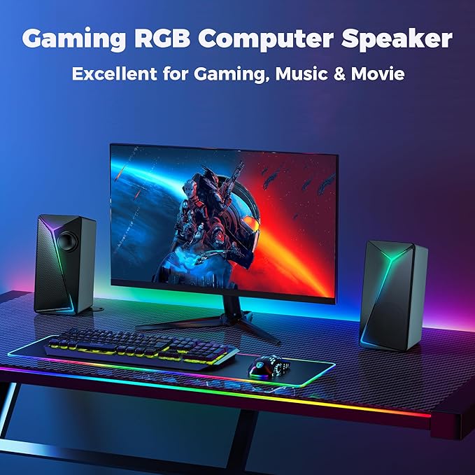 ROSON Computer Speakers, Gaming PC Speakers with Enhanced Bass and Volume Control, Stereo 2.0 USB Powered 3.5mm Aux Multimedia Speakers for Laptop/Desktop/Tablets/Phone