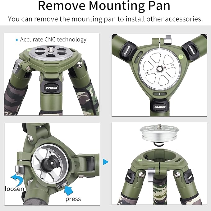 Carbon Fiber Bowl Tripod-INNOREL RT90CG Heavy Duty Bowl Tripod with 75mm Bowl Adapter 40mm Leg Tube Ultra Stable Professional Camera Tripod Max Load 88lb/40kg Green Camouflage Sleeve