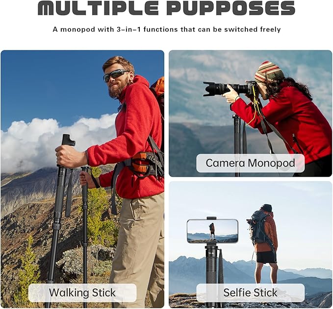 TONYBOO TA-6L 68.5 inch Camera Monopod,Aluminum Monopod with 6-Section Height Portable Lightweight,Max Load 33 lbs, Heavy Duty Camera Stand for DSLR Canon Nikon Sony, Easy to Carry