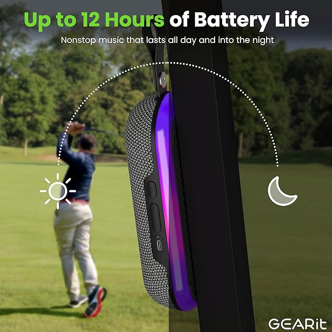 GEARit SoundBrick Wireless Golf Speaker w/ 16W Audio Power - IPX6 Waterproof Bluetooth Speaker - RGB Lights & TWS Pairing - Magnetic Outdoor, Indoor Speakers Bluetooth