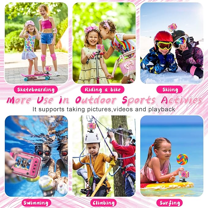 Kids Camera, Waterproof Kids Digital Camera, Children Selfie Camera with 180°Flip Len, 20MP 1080P Sports Action Toy Underwater Camera for Pool Helmet, Birthday Gifts for Boys Girls Age 3-12