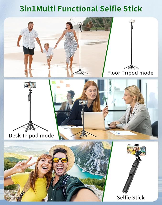 71" Cell Phone Tripod & Selfie Stick, for iPhone Tripo d Stand, Travel Tripod with Remote, Phone Selfie Stick for iPhone 11/14/ 15/16 Compatible with All Phones,for gopro and Cameras